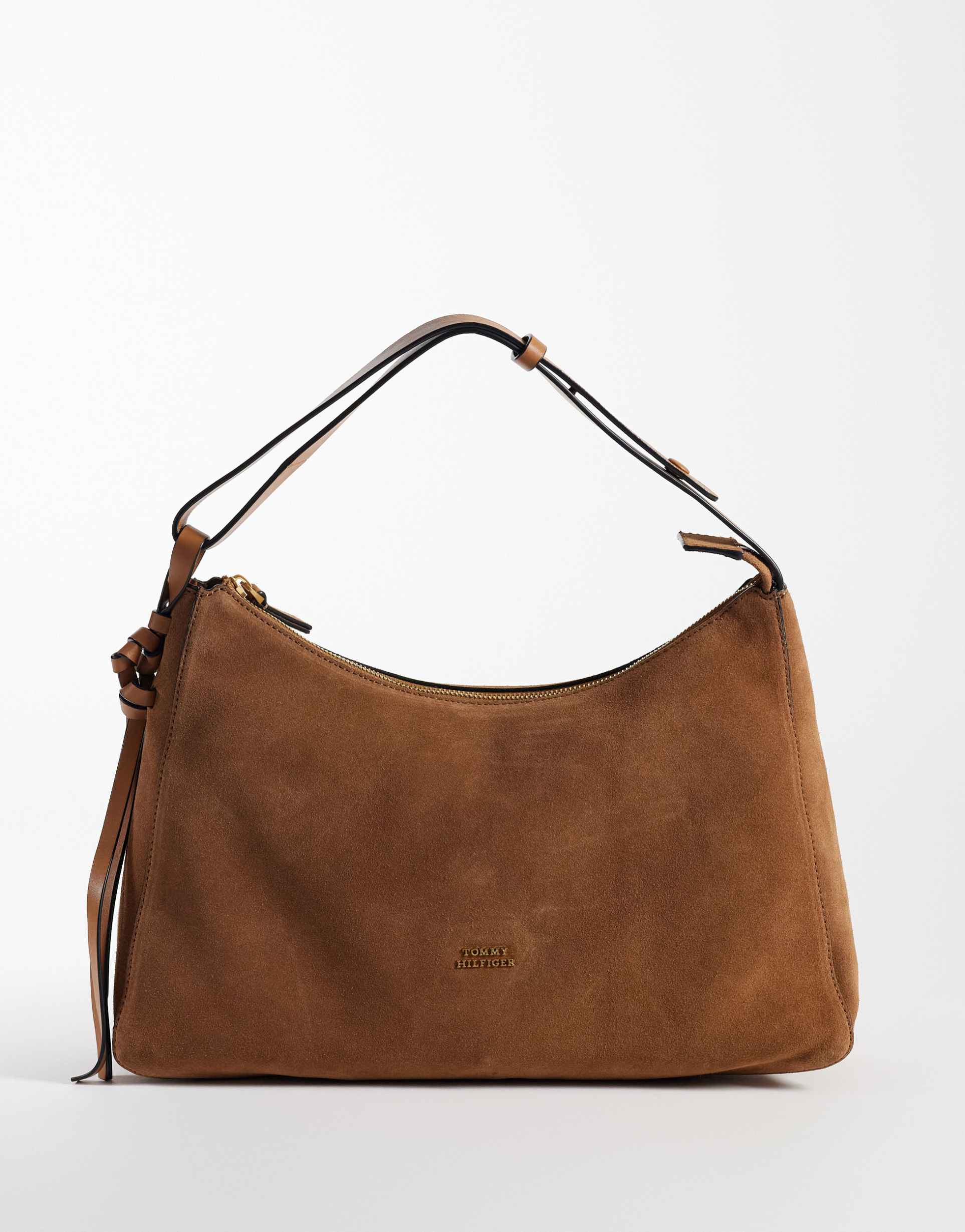 tommy hilfiger suede shoulder bag in tan
