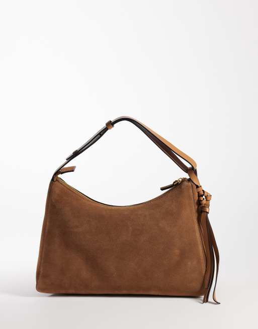Tommy Hilfiger suede shoulder bag in tan, 3 of 4