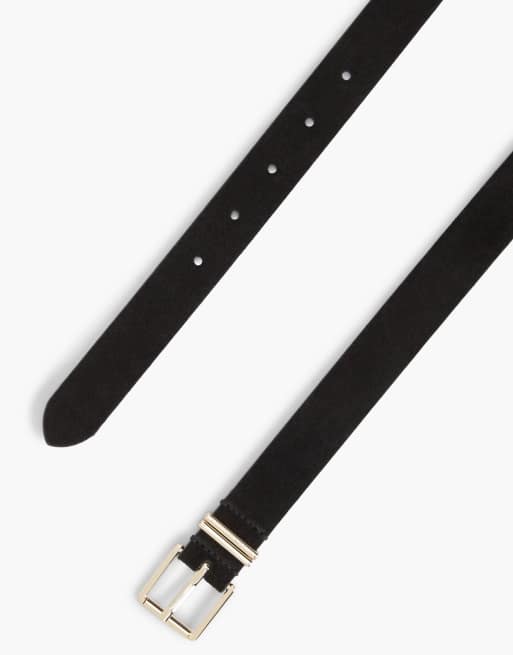 Tommy Hilfiger Suede square roller buckle belt in black, 2 of 4