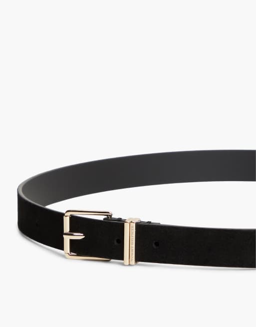 Tommy Hilfiger Suede square roller buckle belt in black, 3 of 4