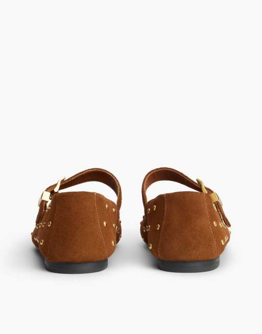 Tommy Hilfiger Suede stud buckle mary jane ballerinas in brown, 4 of 7