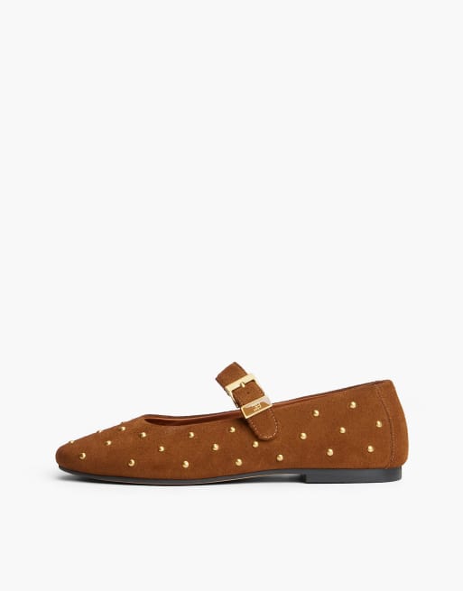 Tommy Hilfiger Suede stud buckle mary jane ballerinas in brown, 7 of 7