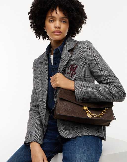 Tommy Hilfiger Suede th monogram chain shoulder bag in brown, 2 of 5