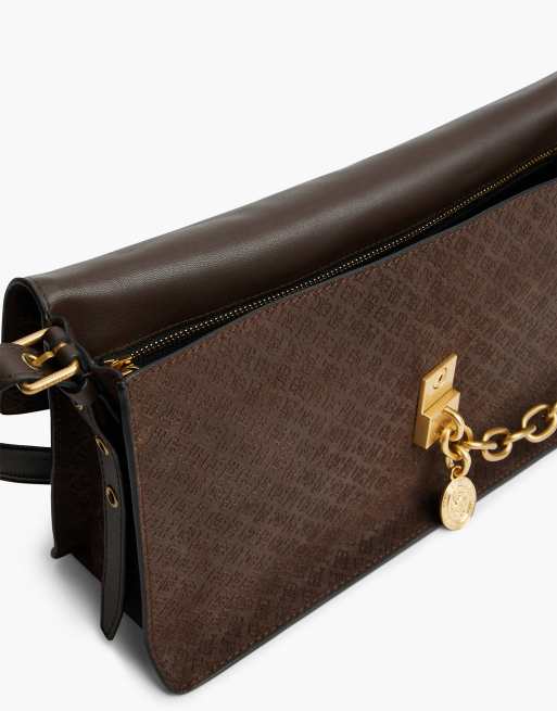 Tommy Hilfiger Suede th monogram chain shoulder bag in brown, 5 of 5