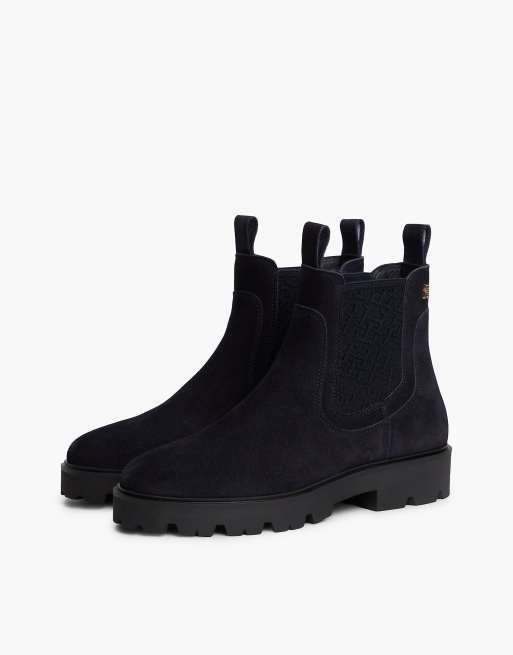 Tommy Hilfiger Suede th monogram panel chelsea boots in dark blue, 2 of 7