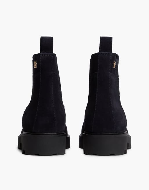Tommy Hilfiger Suede th monogram panel chelsea boots in dark blue, 4 of 7