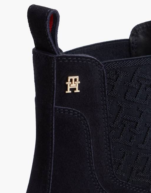 Tommy Hilfiger Suede th monogram panel chelsea boots in dark blue, 6 of 7