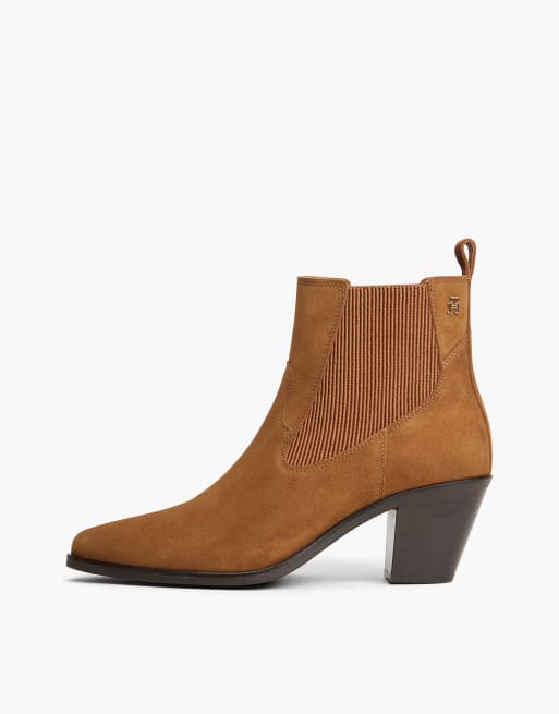 Tommy Hilfiger Suede western chelsea boots in brown, 7 of 7