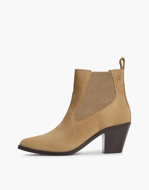 Tommy Hilfiger Suede western chelsea boots in light brown, 7 of 7