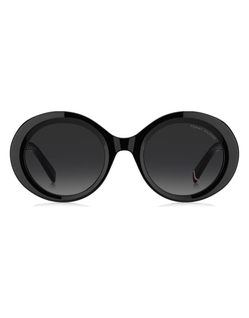 Tommy Hilfiger Sunglasses Tommysungl bold round sunglasses with grey shaded gradient lenses in black, 2 of 4