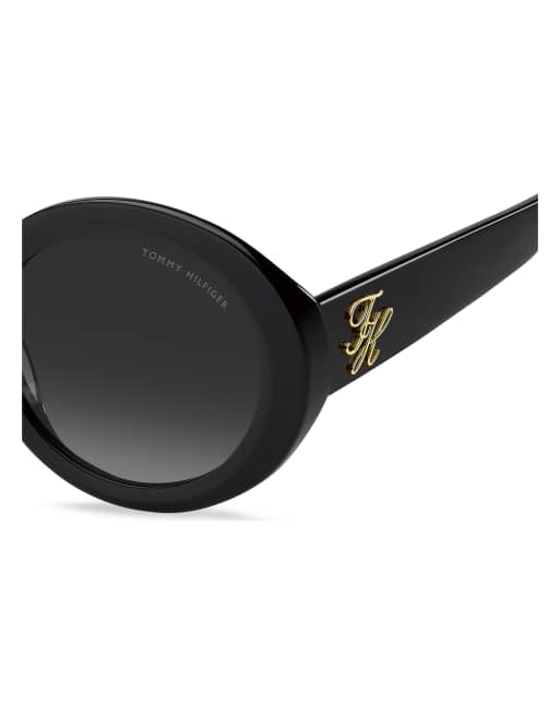 Tommy Hilfiger Sunglasses Tommysungl bold round sunglasses with grey shaded gradient lenses in black, 3 of 4