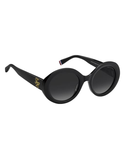 Tommy Hilfiger Sunglasses Tommysungl bold round sunglasses with grey shaded gradient lenses in black, 4 of 4