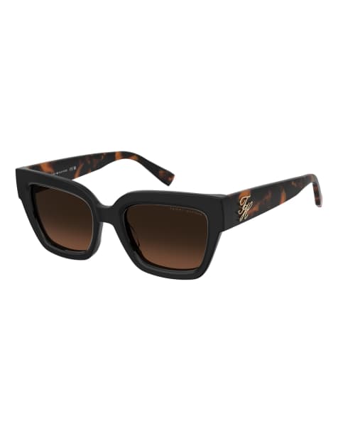 Tommy Hilfiger Sunglasses Tommysungl bold square sunglasses with brown shaded pink gradient lenses in black - view 1