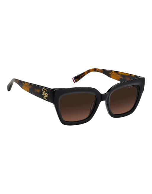 Tommy Hilfiger Sunglasses Tommysungl bold square sunglasses with brown shaded pink gradient lenses in black, 3 of 6