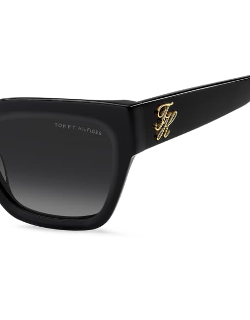 Tommy Hilfiger Sunglasses Tommysungl bold square sunglasses with grey shaded gradient lenses in black, 5 of 6