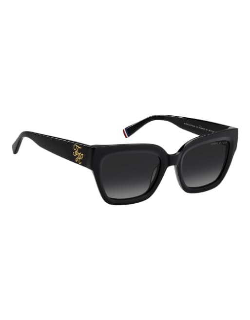 Tommy Hilfiger Sunglasses Tommysungl bold square sunglasses with grey shaded gradient lenses in black, 6 of 6