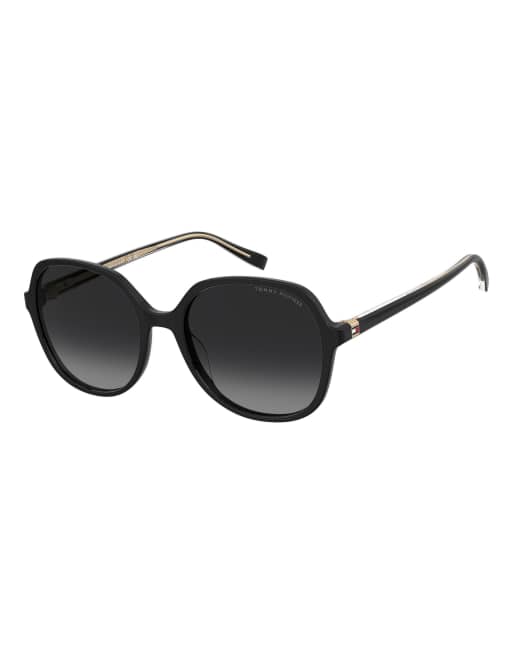 Tommy Hilfiger Sunglasses Tommysungl oversized square sunglasses, black frame, grey shaded gradient lenses in black, 2 of 6