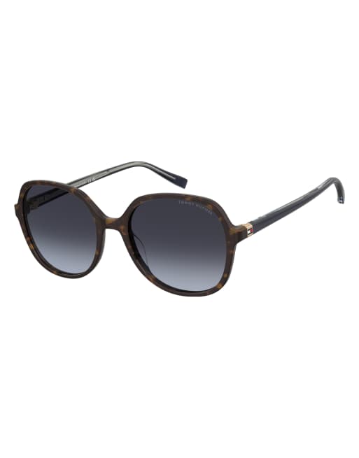 Tommy Hilfiger Sunglasses Tommysungl oversized square sunglasses with blue shaded gradient lenses, brown frame in brown, 5 of 6