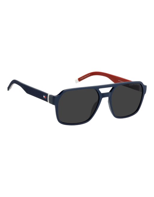 Tommy Hilfiger Sunglasses Tommysungl tommy hilfiger rectangular sunglasses, mid-blue frame, grey lenses in blue, 3 of 7