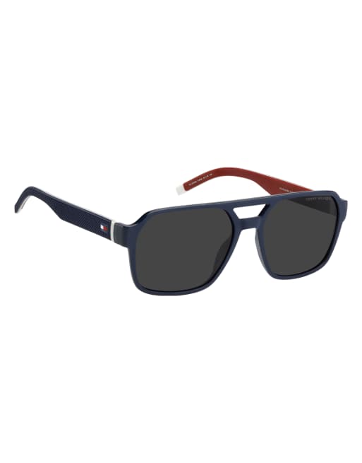 Tommy Hilfiger Sunglasses Tommysungl tommy hilfiger rectangular sunglasses, mid-blue frame, grey lenses in blue, 7 of 7