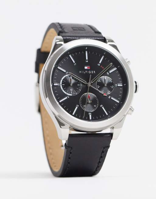 Tommy hilfiger sunray 2024 black leather watch