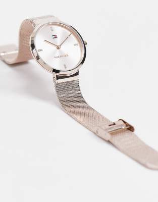 tommy hilfiger rose gold mesh watch