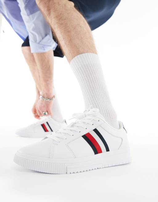 Tommy Hilfiger - Supercup - Baskets en cuir à rayures - Blanc