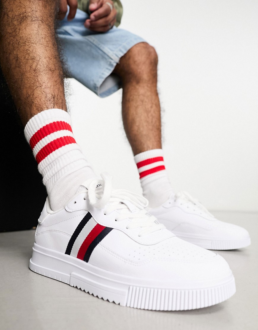 Tommy Hilfiger supercup leather stripe trainers in white