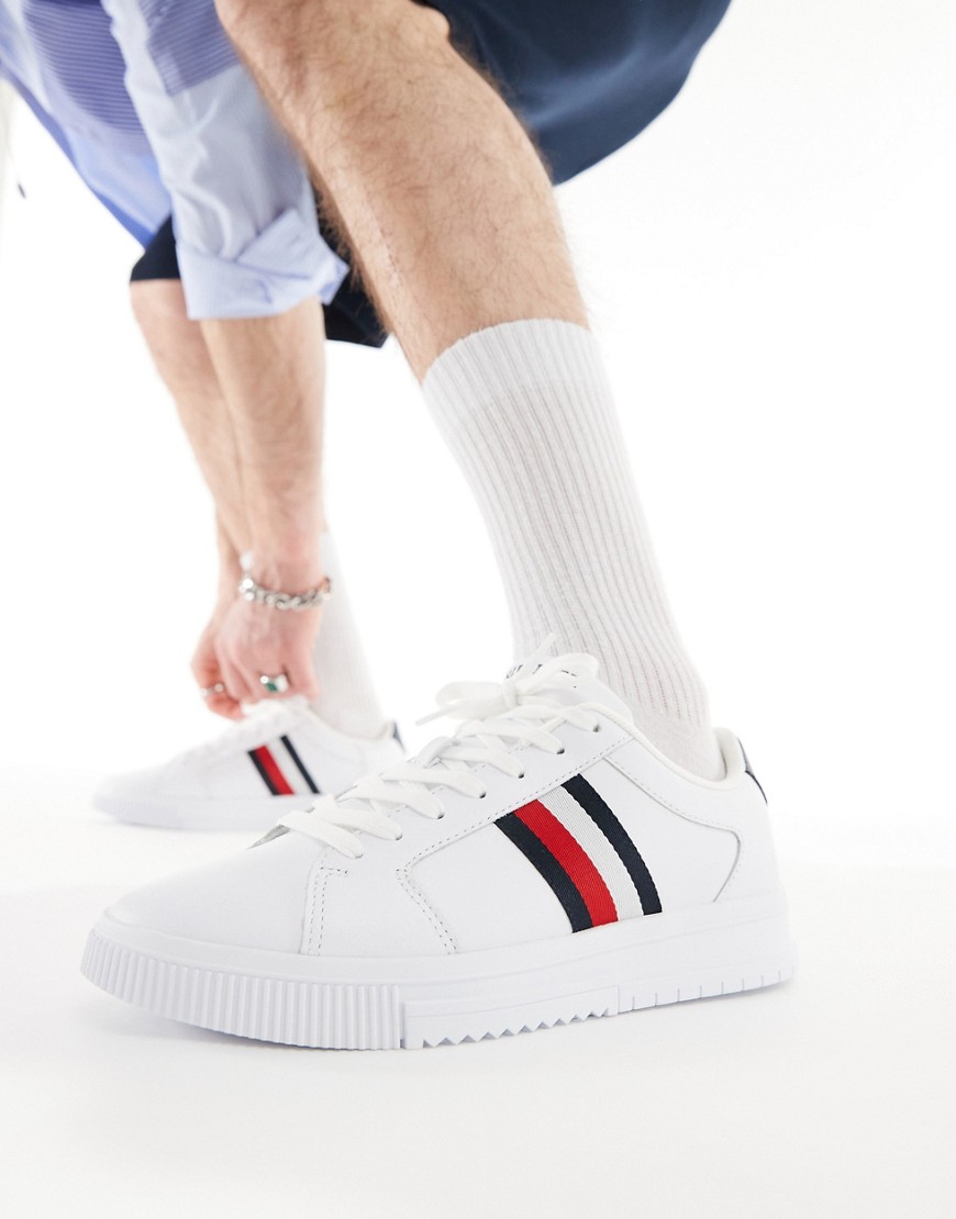 Shop Tommy Hilfiger Supercup Stripe Leather Sneakers In White