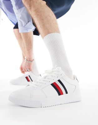 Tommy Hilfiger supercup stripe leather trainers in white