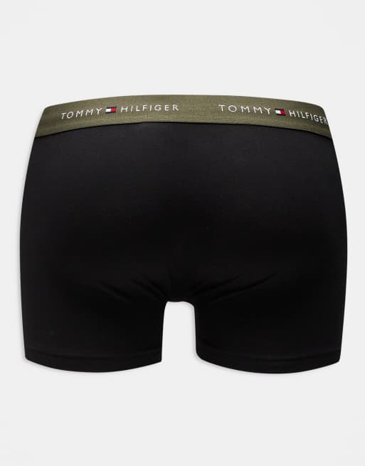 Tommy Hilfiger – Svarta trunks i bomull med khakigröna, gröna och blå midjeband med logga, 3-pack, 3 av 3