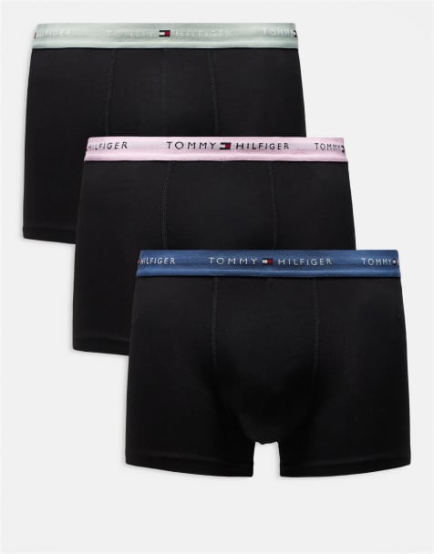Tommy Hilfiger – Svarta trunks i bomull med signaturlogga och blå/rosa/khakifärgade midjeband, 3-pack - view 1