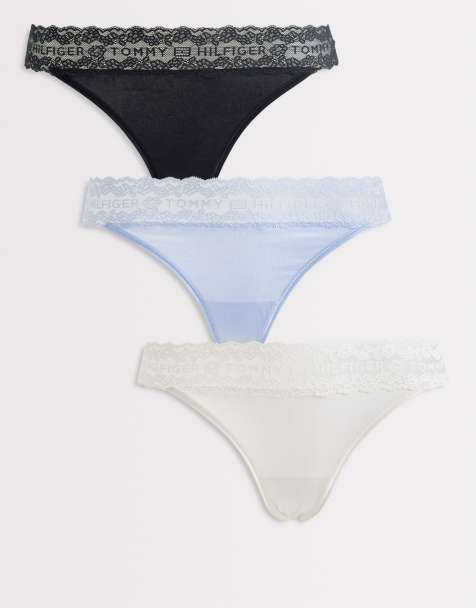 Tommy Hilfiger – Svarta/vita/blå stringtrosor i tangamodell med logga i spets, 3-pack - view 1