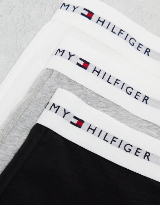 Tommy Hilfiger – Svarta, vita och grå trunks med logga på midjebandet, 3-pack, 3 av 4