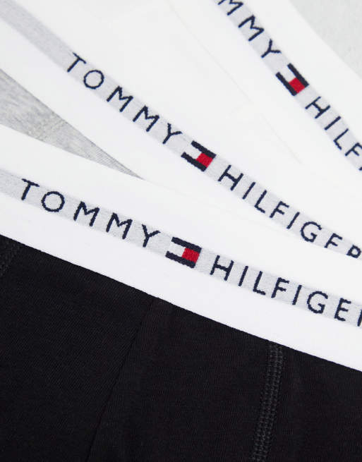 Tommy Hilfiger – Svarta, vita och grå trunks med logga på midjebandet, 3-pack, 4 av 4