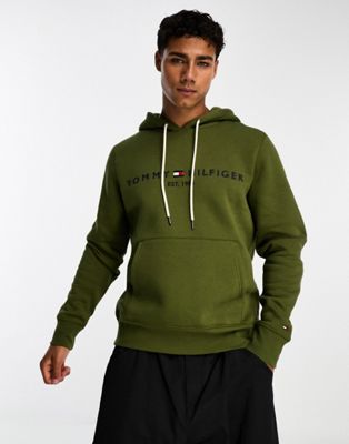 Tommy Hilfiger tommy logo hoodie in putting green - ASOS Price Checker