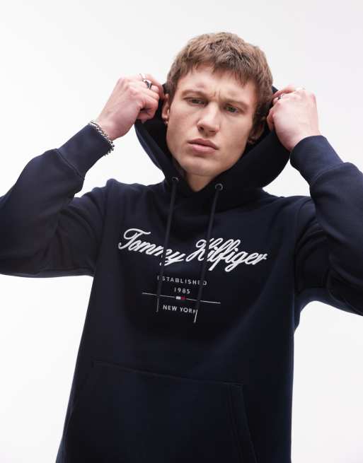 Tommy Hilfiger - Sweat à capuche avec logo brodé - Bleu marine