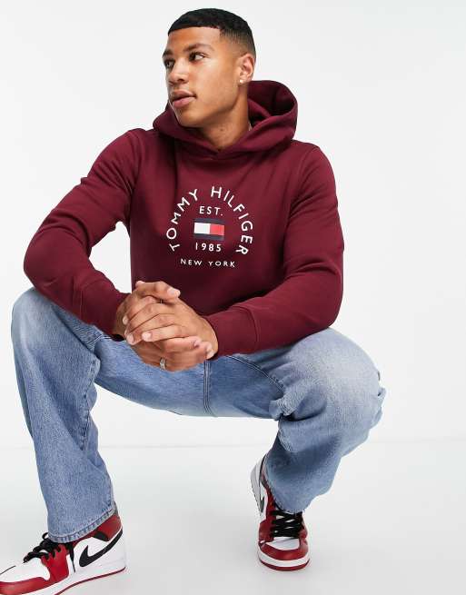 Tommy Hilfiger Sweat capuche en coton m lang avec logo drapeau incurv Bordeaux