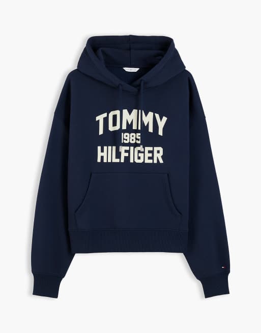 Tommy Hilfiger sweat à capuche en molleton coupe ample avec logo varsity floqué bleu foncé, 5 de 6