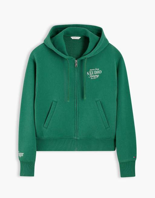 Tommy Hilfiger sweat à capuche oversize zippé logo en vert alaskan, 5 de 6
