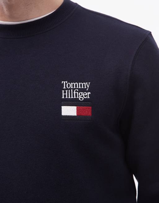 Tommy Hilfiger - Sweat avec logo et drapeau brodés sur la poitrine - Bleu marine , 4 de 5