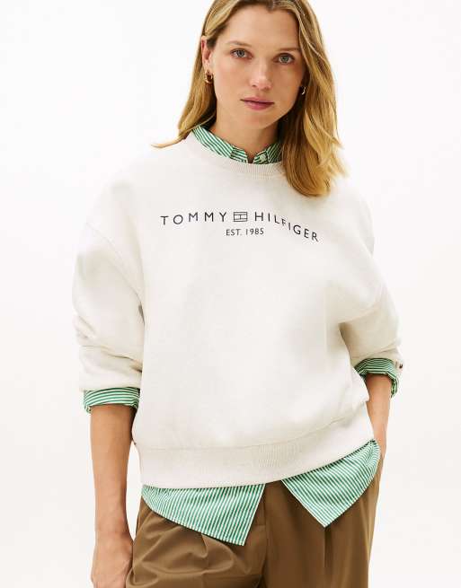 Tommy Hilfiger - Sweat décontracté en polaire Flex avec col ras de cou - Blanc
