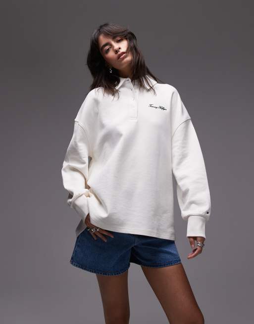 Tommy Hilfiger - Sweat décontracté style rugby en piqué à logo brodé - Blanc, 4 de 4