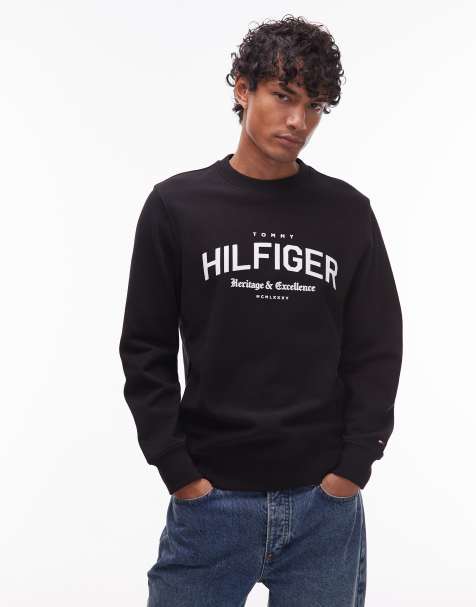 Tommy Hilfiger - Sweat ras de cou avec grand logo incurvé au centre - Noir - view 1