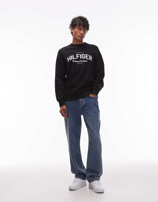 Tommy Hilfiger - Sweat ras de cou avec grand logo incurvé au centre - Noir , 2 de 5