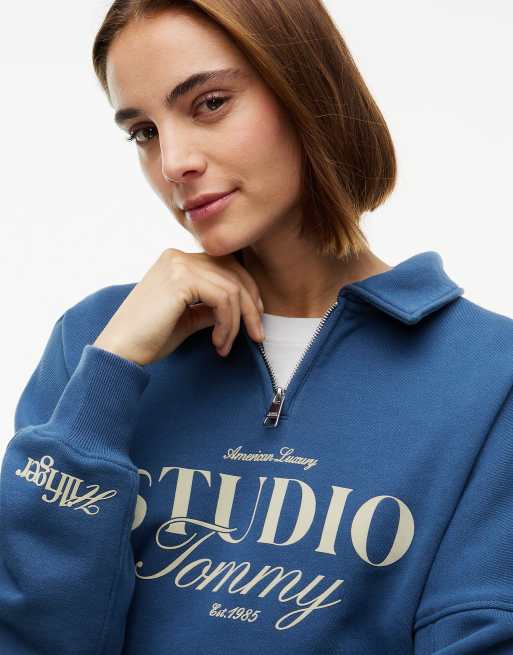 Tommy Hilfiger sweat-shirt à col polo zippé quart de longueur coupe relaxed bleu foncé, 3 de 6