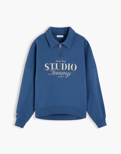 Tommy Hilfiger sweat-shirt à col polo zippé quart de longueur coupe relaxed bleu foncé, 5 de 6