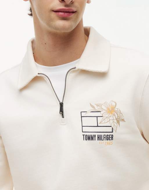 Tommy Hilfiger sweat-shirt de rugby graphique à demi-zip beige, 3 de 6
