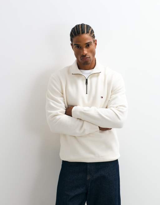 Tommy Hilfiger sweat-shirt épais à demi-zip avec logo drapeau en crème, 3 de 5