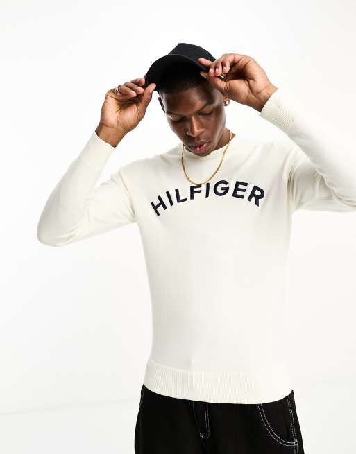 Tommy Hilfiger - Sweat-shirt ras de cou à logo - Ivoire